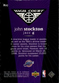 1998 Upper Deck Hardcourt - High Court #H27 John Stockton Back