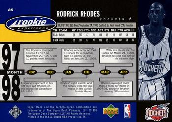 1998 Upper Deck Hardcourt - Home Court Advantage #85 Rodrick Rhodes Back
