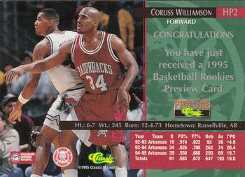 1995 Classic Rookies - Pro Line Printers Proofs #HP2 Corliss Williamson Back
