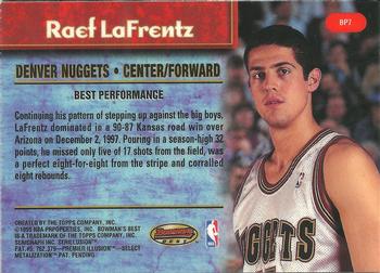1998-99 Bowman's Best - Performers #BP7 Raef LaFrentz Back