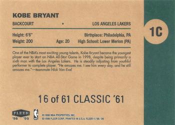1998-99 Fleer Tradition - Classic '61 #1C Kobe Bryant Back