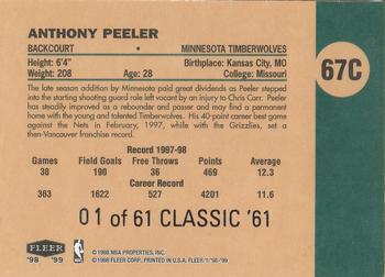 1998-99 Fleer Tradition - Classic '61 #67C Anthony Peeler Back