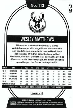 2020-21 Hoops - Blue #113 Wesley Matthews Back