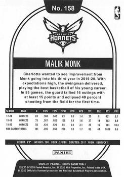 2020-21 Hoops - Blue #158 Malik Monk Back