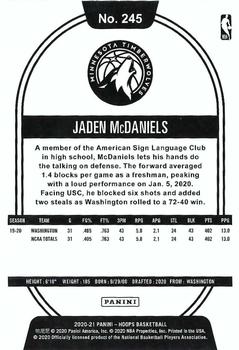 2020-21 Hoops - Blue #245 Jaden McDaniels Back