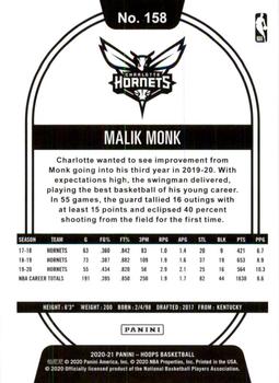 2020-21 Hoops - Hyper Blue #158 Malik Monk Back