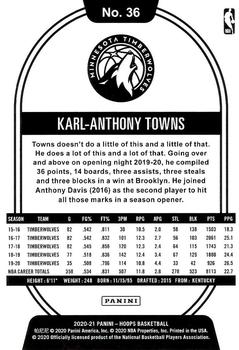 2020-21 Hoops - Neon Green #36 Karl-Anthony Towns Back