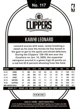 2020-21 Hoops - Purple #117 Kawhi Leonard Back