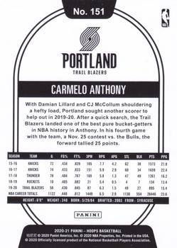 2020-21 Hoops - Purple #151 Carmelo Anthony Back