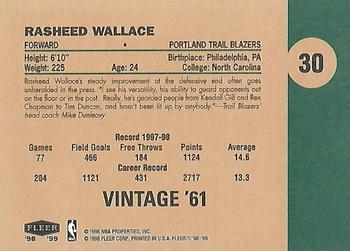 1998-99 Fleer Tradition - Vintage '61 #30 Rasheed Wallace Back
