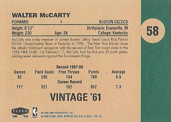 1998-99 Fleer Tradition - Vintage '61 #58 Walter McCarty Back
