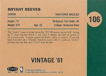 1998-99 Fleer Tradition - Vintage '61 #106 Bryant Reeves Back
