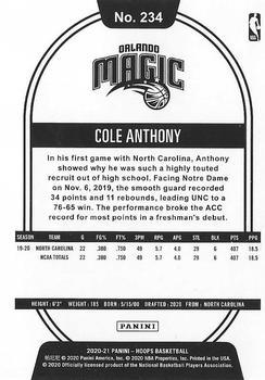 2020-21 Hoops - Teal #234 Cole Anthony Back