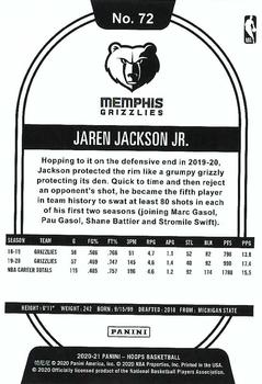 2020-21 Hoops Winter #72 Jaren Jackson Jr. Back