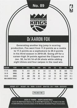 2020-21 Hoops Winter #89 De'Aaron Fox Back