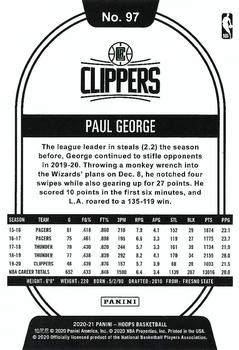2020-21 Hoops Winter #97 Paul George Back