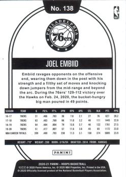 2020-21 Hoops Winter #138 Joel Embiid Back