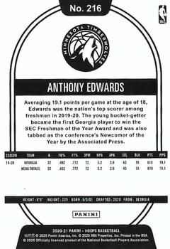 2020-21 Hoops Winter #216 Anthony Edwards Back