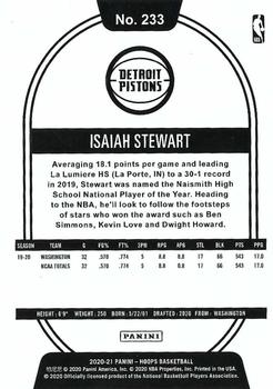 2020-21 Hoops Winter #233 Isaiah Stewart Back