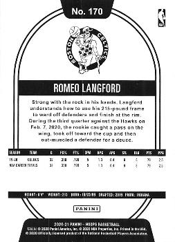 2020-21 Hoops - Yellow #170 Romeo Langford Back