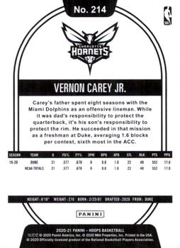 2020-21 Hoops - Yellow #214 Vernon Carey Jr. Back