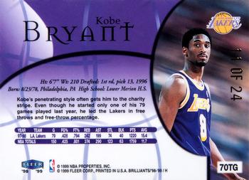 1998-99 Fleer Brilliants - 24-Karat Gold #70TG Kobe Bryant Back