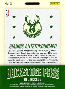 2020-21 Hoops - Backstage Pass #2 Giannis Antetokounmpo Back