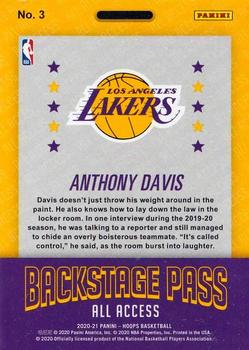 2020-21 Hoops - Backstage Pass Holo #3 Anthony Davis Back