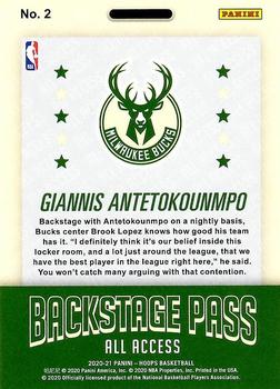 2020-21 Hoops - Backstage Pass Hyper Green #2 Giannis Antetokounmpo Back