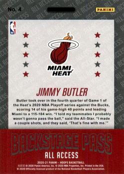 2020-21 Hoops - Backstage Pass Hyper Red #4 Jimmy Butler Back