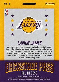 2020-21 Hoops - Backstage Pass Hyper Red #8 LeBron James Back