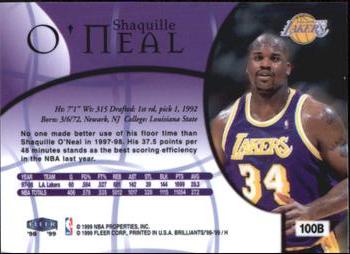 1998-99 Fleer Brilliants - Blue #100B Shaquille O'Neal Back