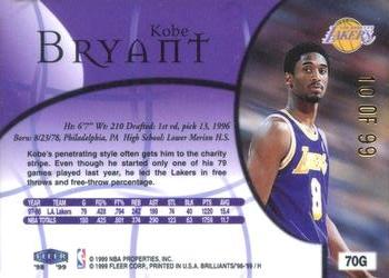 1998-99 Fleer Brilliants - Gold #70G Kobe Bryant Back
