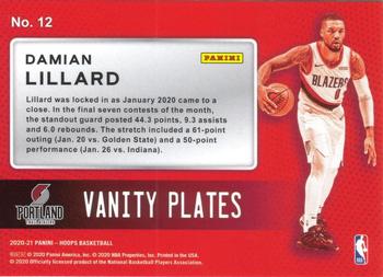 2020-21 Hoops - Vanity Plates #12 Damian Lillard Back