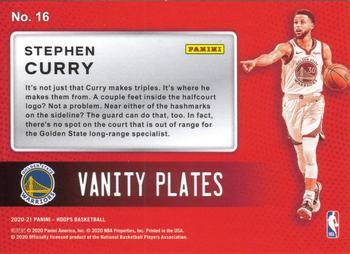 2020-21 Hoops - Vanity Plates #16 Stephen Curry Back