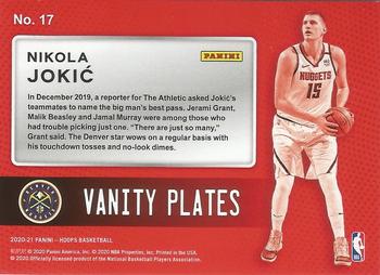 2020-21 Hoops - Vanity Plates #17 Nikola Jokic Back