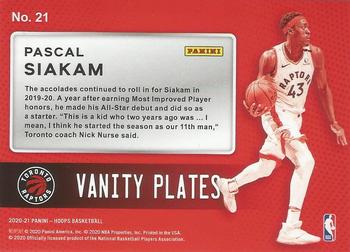 2020-21 Hoops - Vanity Plates #21 Pascal Siakam Back