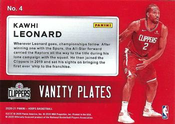 2020-21 Hoops Winter - Vanity Plates #4 Kawhi Leonard Back