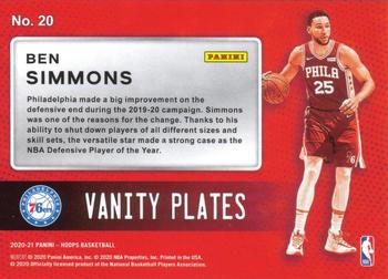2020-21 Hoops Winter - Vanity Plates #20 Ben Simmons Back