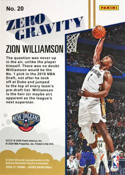 2020-21 Hoops - Zero Gravity #20 Zion Williamson Back