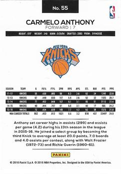 2016-17 Panini NBA International Edition #55 Carmelo Anthony Back