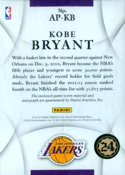 2012-13 Panini Immaculate Collection - Autographed Patches Chinese Red #AP-KB Kobe Bryant Back