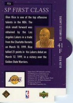1998-99 SP Authentic - First Class #FC4 Glen Rice Back