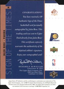1998-99 SP Authentic - Sign of the Times Bronze #JR Jalen Rose Back