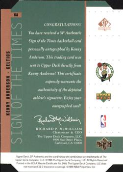 1998-99 SP Authentic - Sign of the Times Bronze #KA Kenny Anderson Back
