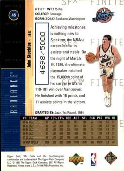 1998-99 SPx Finite - Radiance #45 John Stockton Back