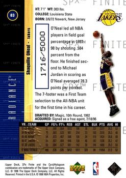 1998-99 SPx Finite - Radiance #83 Shaquille O'Neal Back
