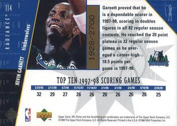 1998-99 SPx Finite - Radiance #114 Kevin Garnett Back