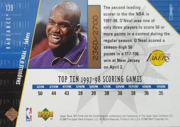 1998-99 SPx Finite - Radiance #139 Shaquille O'Neal Back