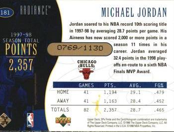 1998-99 SPx Finite - Radiance #181 Michael Jordan Back